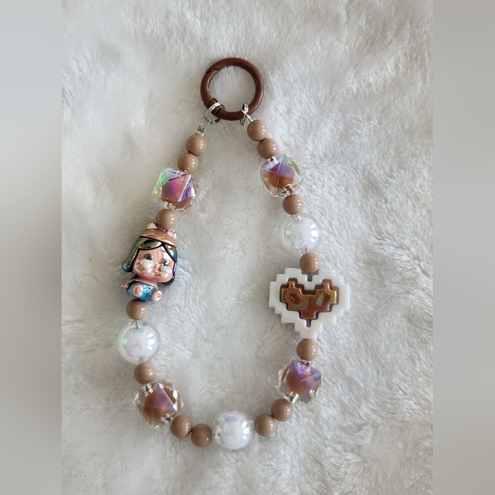 Cry Baby Beige and Iridescent Beaded Bag Charm